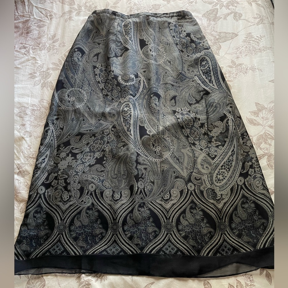 Vintage Lane Bryant Paisley Mesh Overlay Midi Skirt 14/16 Fairy Boho Officecore